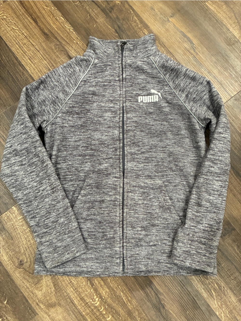 Puma Heather Gray Mock Neck Fleece Jacket Kids Large
